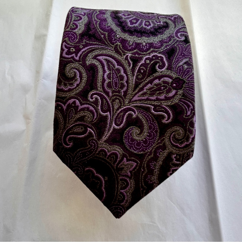 ZANETTI Gray Purple Paisley Silk Tie Made In Italy 58”-3.75" Wedding Special